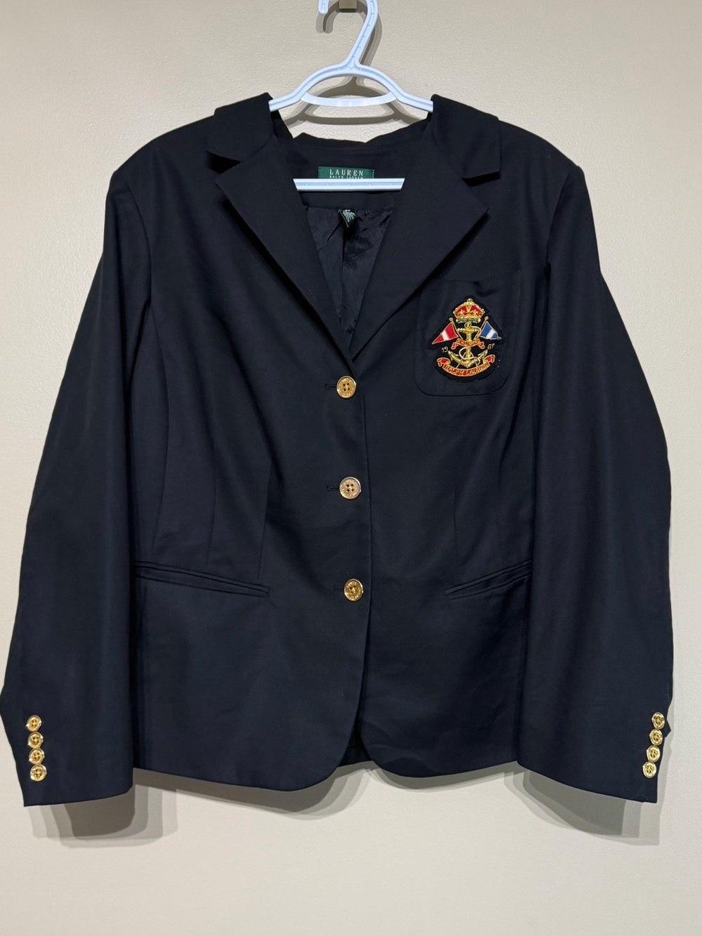 Lauren Ralph Lauren Preppy Nautical Academia Black Crest Gold Button Blazer